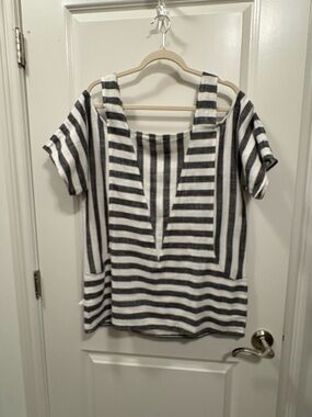 Soft Surroundings Black and White Striped Off Shoulder Square-Neck Top